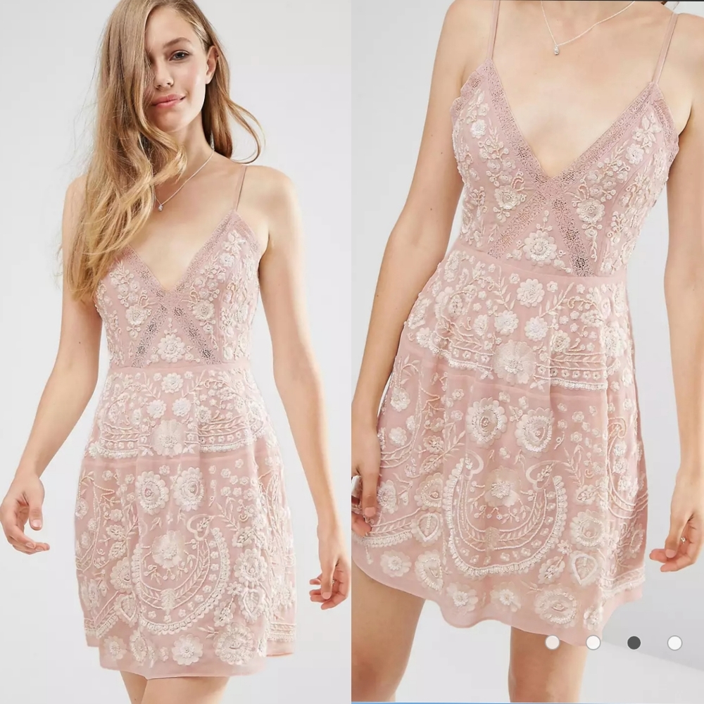 Needle & Thread Blush Pink Embroidered Mini Dress